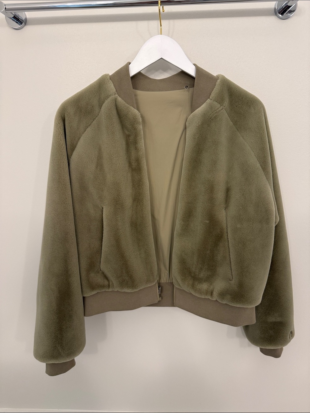 Moose Knuckles Olive Green Plush Bomber Jacket
